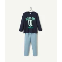 pyjama manches longues garçon en coton bio bleu thème campus - 10 a