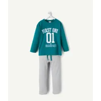 pyjama garçon en coton bio vert et gris chiné avec messages et numéros - 14 a