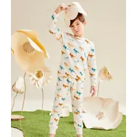 pyjama manches longues garçon en coton bio écru chiné imprimé dinosaure - 5 a