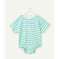 body t-shirt manches courtes bébé garçon en coton bio rayé bleu clair et blanc motif poissons - 12 m