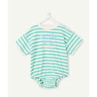 body t-shirt manches courtes bébé garçon en coton bio rayé bleu clair et blanc motif poissons - 3 m