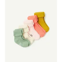 lot de 5 chaussettes hautes colorées bébé fille en coton bio avec plis - 13-14