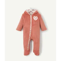 combinaison pyjama bébé fille polaire rose avec détails fleurs - 0 m