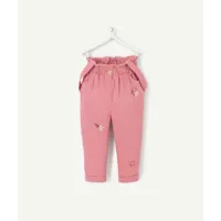 le pantalon rose en coton aux bretelles amovibles et fleurs - 6 m