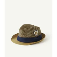 chapeau de paille avec bande de tissu bleu marine bébé garçon