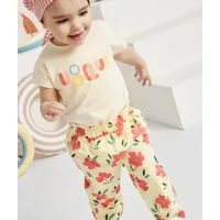 pantalon fluide bébé fille jaune en coton imprimé avec fleurs - 3 m