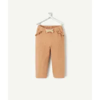 pantalon droit bébé fille en fibres recyclées marron avec volants - 18 m