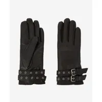 gants noirs cuir fourré double boucle