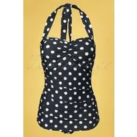 50s classic polkadot one piece swimsuit in black and white