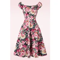robe corolle encolure bardot flower show années 50 en rose