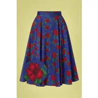 topvintage exclusive ~ adriana floral swing skirt années 50 en bleu foncé