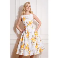 robe corolle fleurie aurelia années 50 en blanc