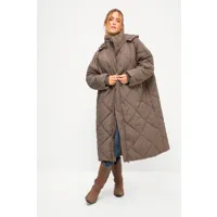 grandes tailles manteau matelassé oversize à capuche et manches longues, femmes, marron, taille: 56/58, polyester, studio untold