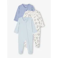 lot de 3 pyjamas bébé en jersey ouverture zippée basics bleu chambray