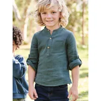 chemise en gaze de coton personnalisable garçon manches retroussables vert
